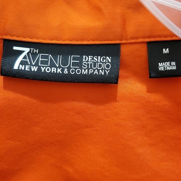 7TH AVENUE NY&COMPANY BUTTON DOWN SHIRT, Sz M, ORANGE, SHORT SLEEVE, STRETCH - Picture 3 of 13